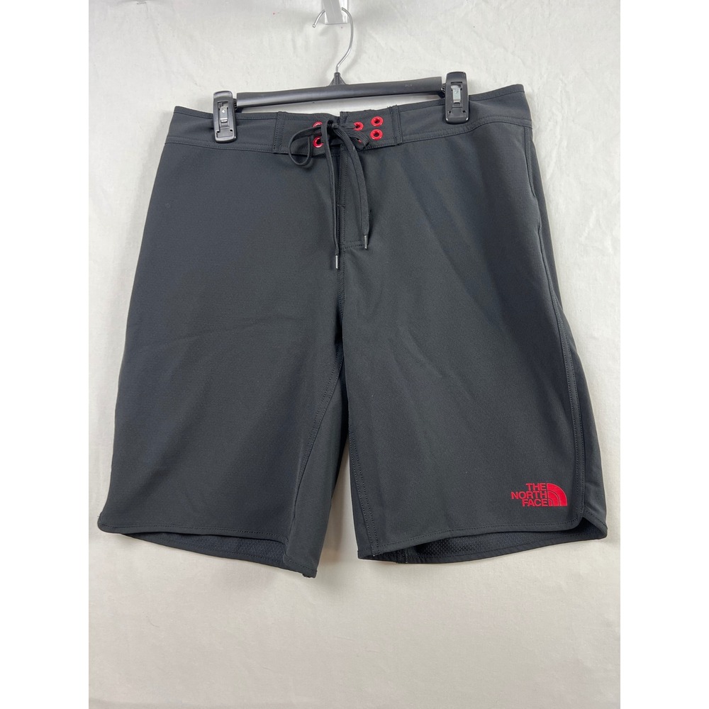 The North Face Board Shorts Mens 32 Black Red Logo Stretch Swim Trunks Flashdry